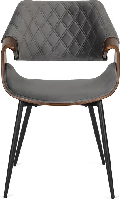 Zestaw Stół Rozkładany Ceramiczny LIZBONA 160-200 cm Czarny/Orzech i 4 Krzesła DAKOTA Szare/Orzech