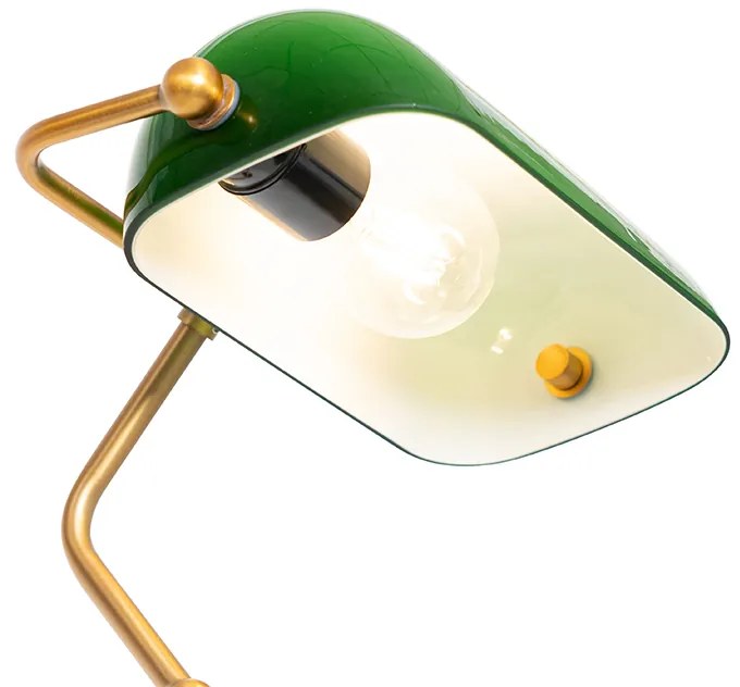 Klasyczna lampa podłogowa notariusza brązowa z zielonym szkłem - Banker klasyczny/Antyczny Oswietlenie wewnetrzne