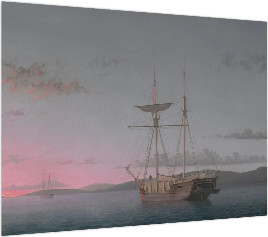 Obraz na szkle - Fitz Henry Lane, Lumber Schooners at Evening on Penobscot Bay, reprodukcje (70x50 cm)