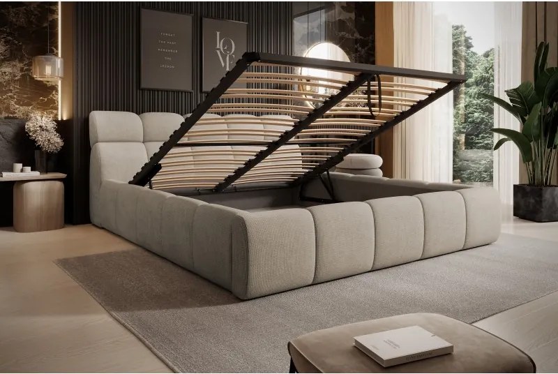 Łóżko GIULIA tapicerowane z pojemnikiem na pościel kolor Beżowy WERSAL