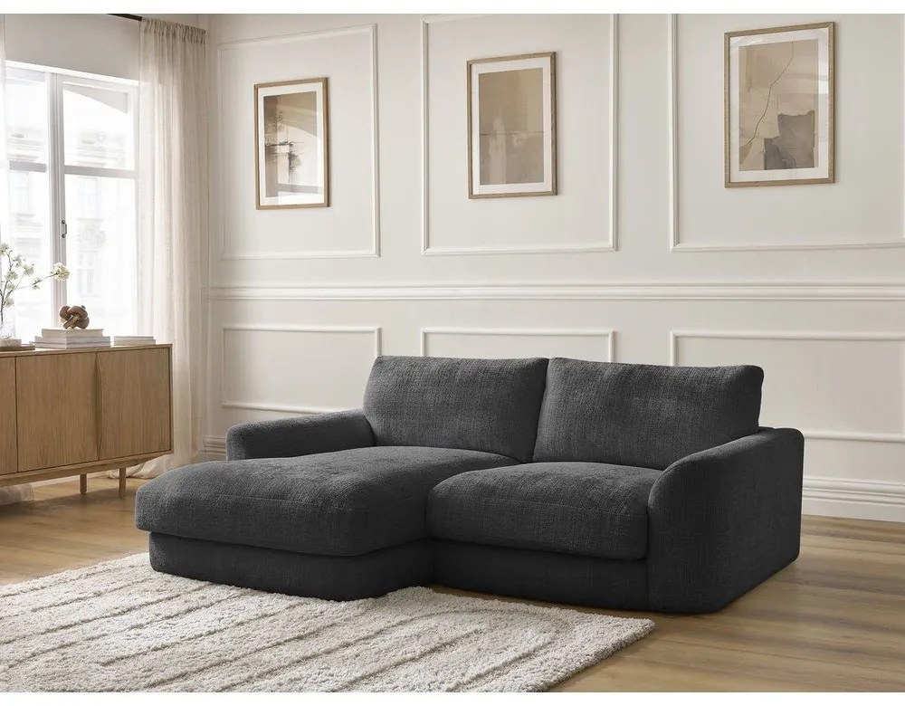 Czarny narożnik z tkaniny szenilowej (lewostronny/z szezlongiem) Leonore – Bobochic Paris