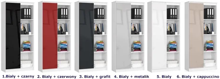 Regał z drzwiczkami na dokumenty biały + grafit połysk - Cersal 4X
