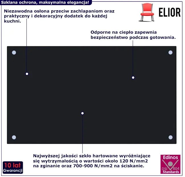 Czarny szklany panel ścienny do kuchni B5-L12