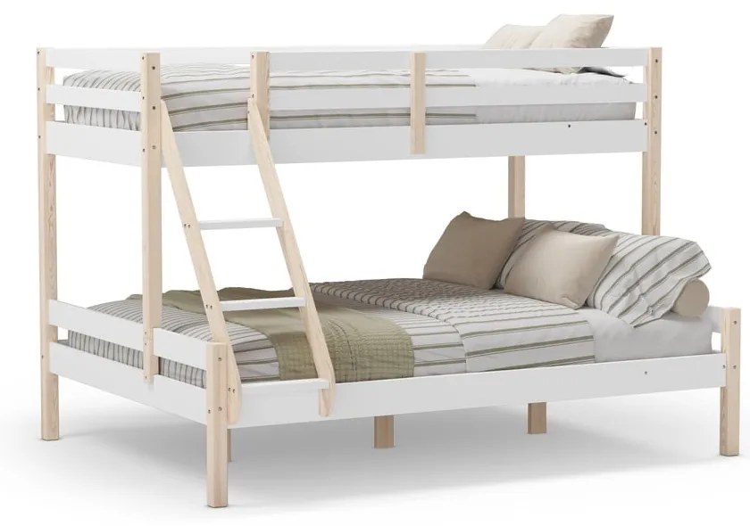 Białe piętrowe łóżko dziecięce z litego drewna sosnowego 90x190/140x190 cm Livia – Marckeric