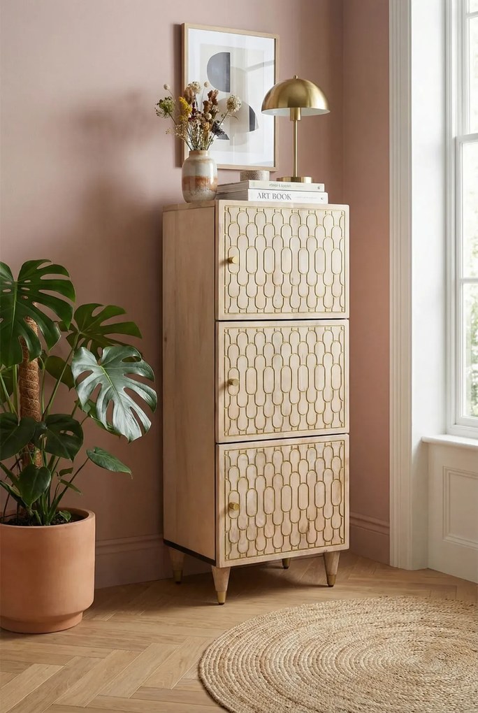 Wysoka wąska szafka w stylu rustykalnym B0-A05