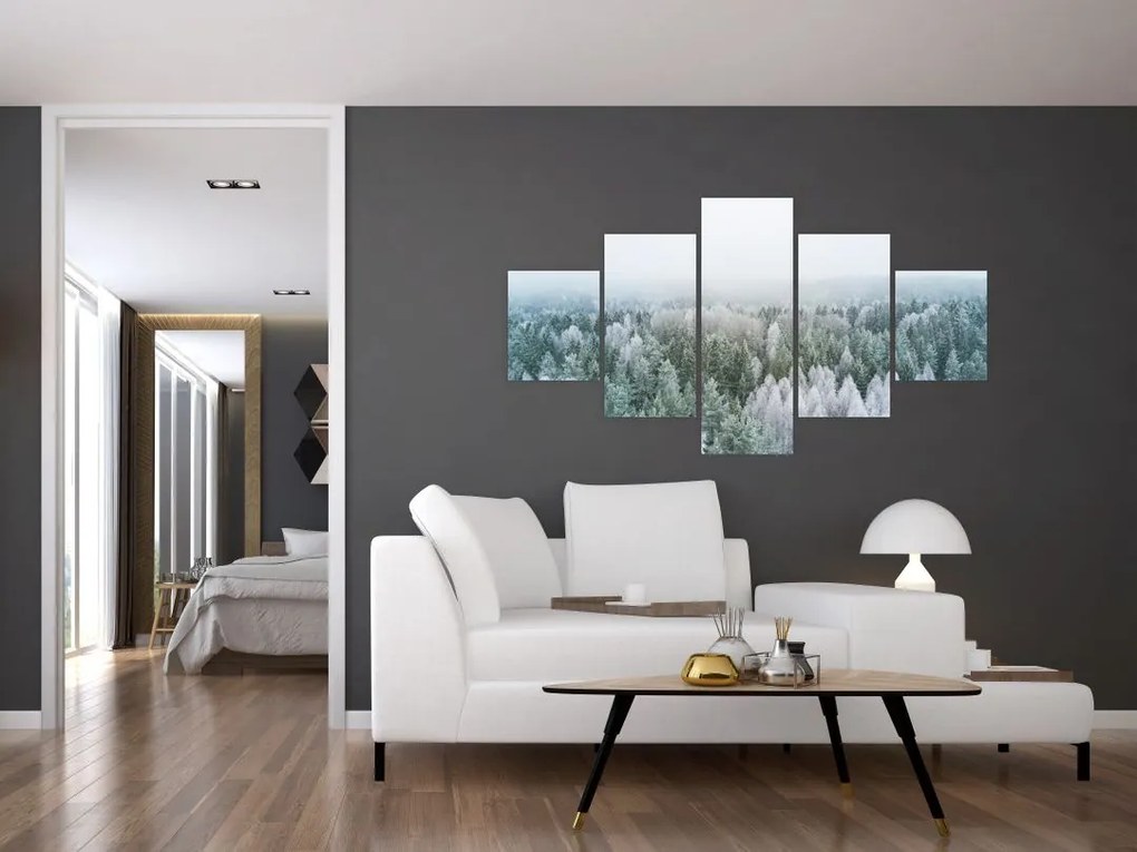 Obraz - Ośnieżone szczyty lasów (125x70 cm)