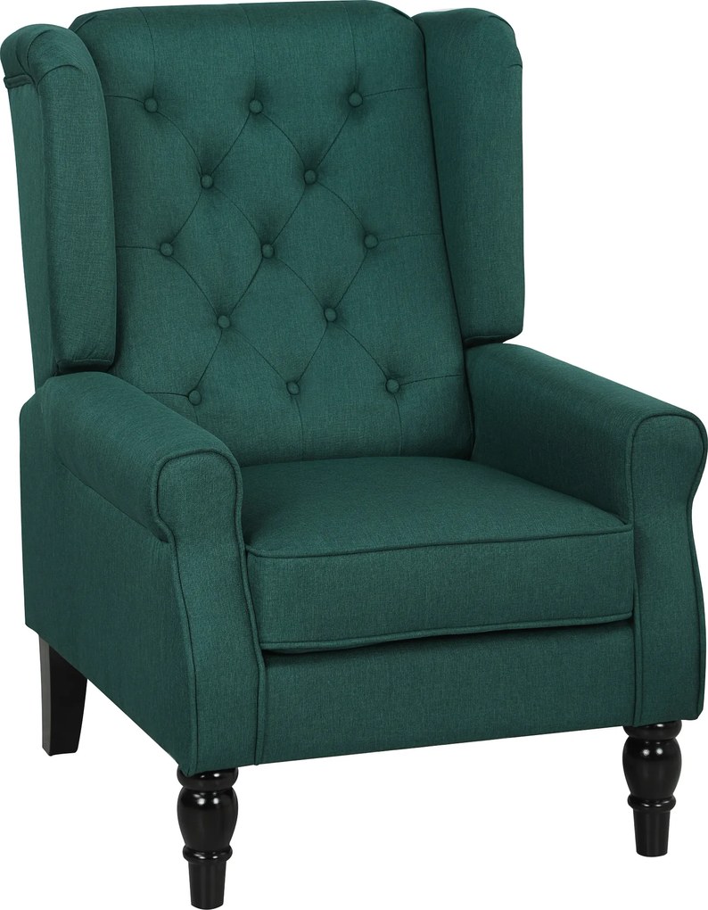 HOMCOM Elegancki fotel uszak, grubo wyściełany, zdejmowany pokrowiec, 74 x 86 x 102 cm, ciemnozielony | Aosom PL