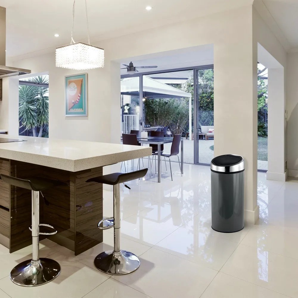 Ciemnoszary stalowy kosz na śmieci otwierany na dotyk 30 l – MSV