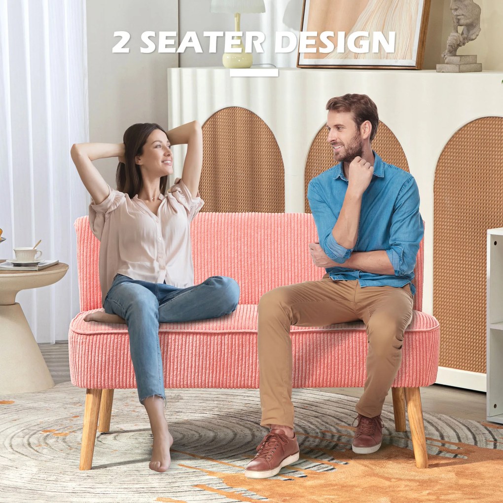 HOMCOM Sofa 2-osobowa, elegancki design skandynawski, solidna rama drewniana, do 150 kg, 117 x 56,5 x 77 cm, Różowa
