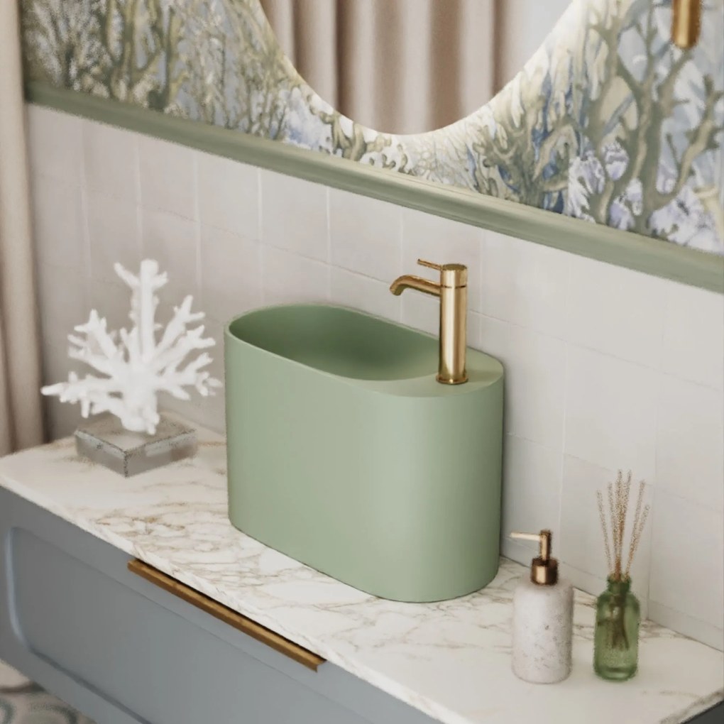 Umywalka z kamienia syntetycznego nablatowa / wisząca owalna zielona 45 x 22 cm OVELA Green : Typ montażu - nablatowa