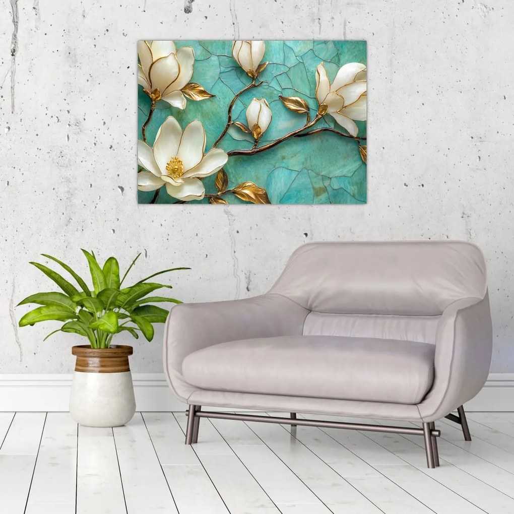 Obraz na szkle - 3D magnolie (70x50 cm)