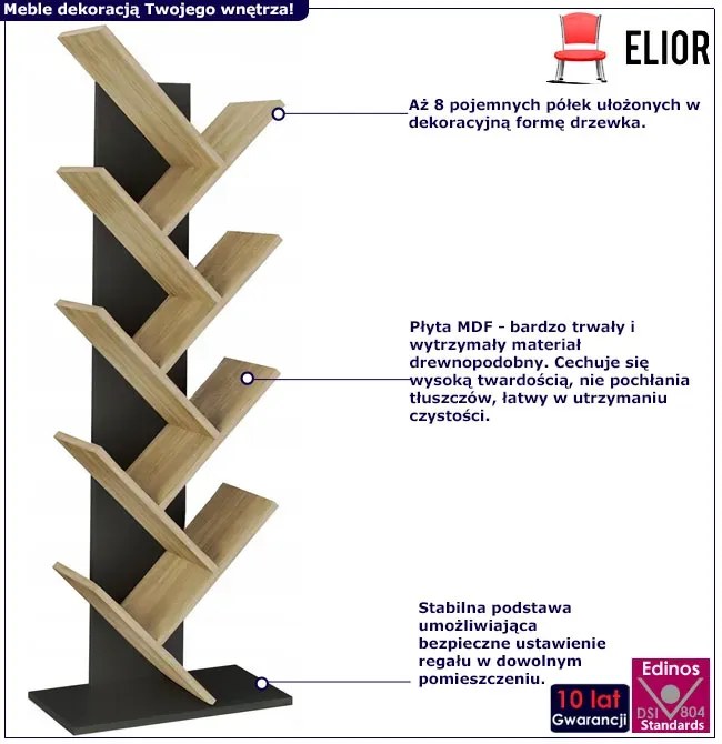 Nowoczesny regał w kształcie drzewka czarny + dąb sonoma - Figo 3X