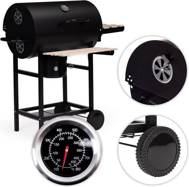 Grill węglowy ogrodowy z pokrywą i termometrem SK27A na kółkach