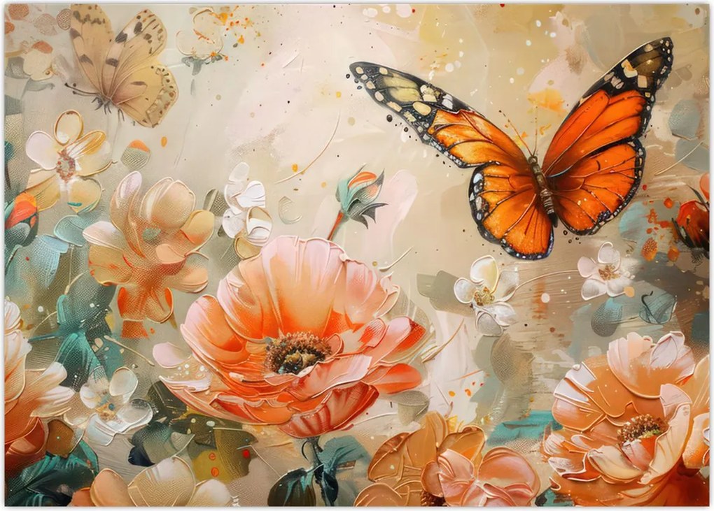 Obraz - Motyl i kwiaty, obraz olejny (70x50 cm)