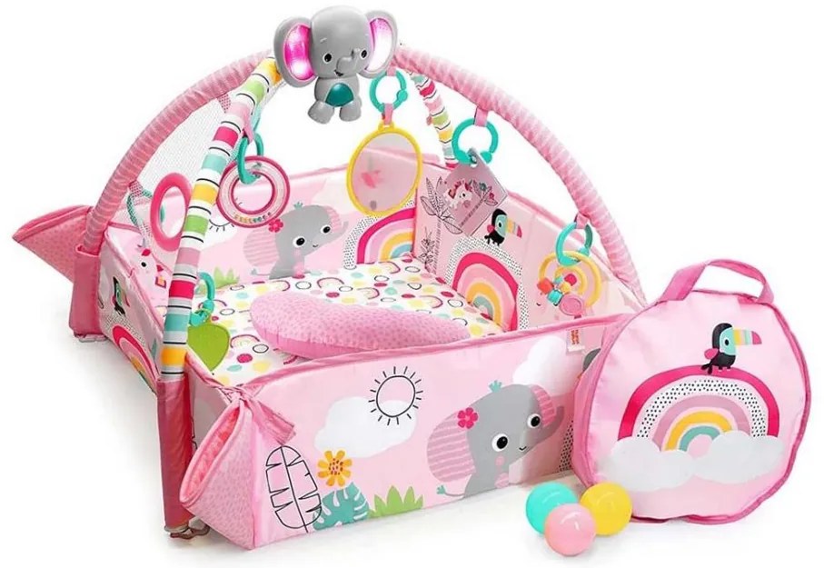 Bright Starts - Kocyk dziecięcy do zabawy 5w1 YOUR WAY BALL PLAY 3xAA różowy