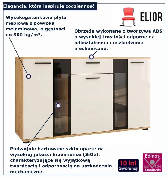Komoda ze szkłem w kolorze dąb artisan + biały G2-N26
