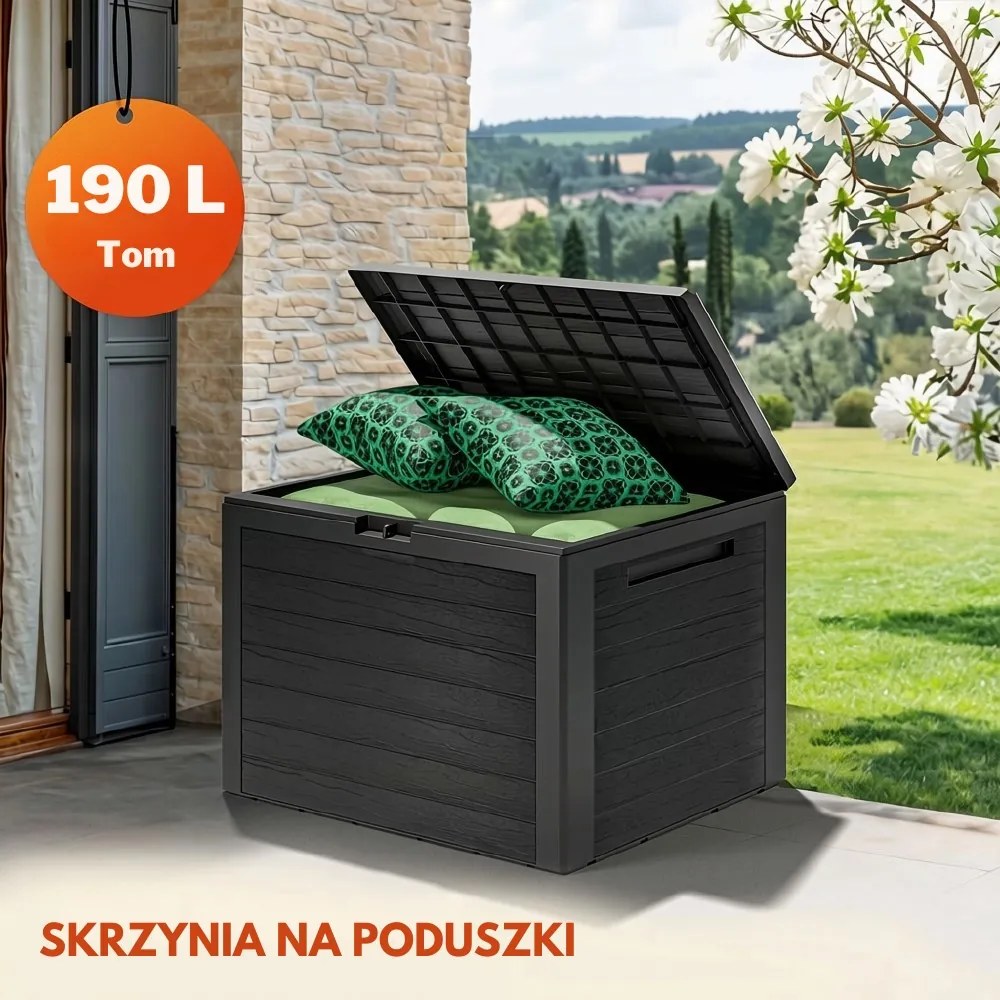 Pojemnik do przechowywania WOODEBOX, 190L,78x44x55cm, antracytowa Prosperplast