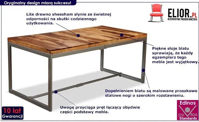 Industrialny stół loft z litego drewna sheesham czarny