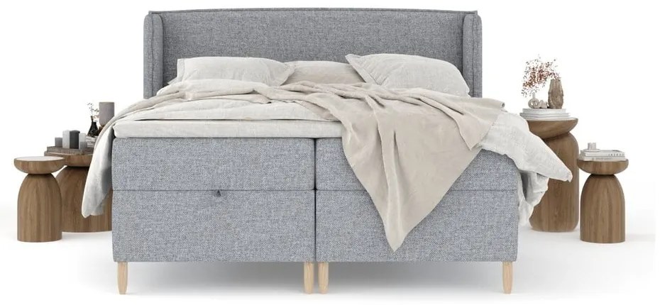 Szare łóżko boxspring ze schowkiem 200x200 cm Monpelli – Maison de Rêve