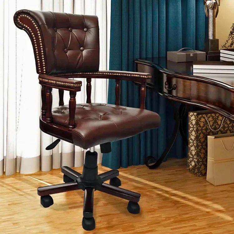 Brązowy Fotel Obrotowy Do Gabinetu Ze Skóry Naturalnej P2-E66