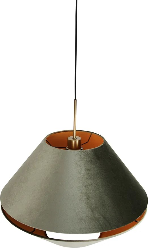 Nowoczesna lampa wisząca brązowa z podwójnym welurowym kloszem zielonym - Combi 1