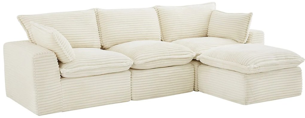 Kanapa narożna modułowa z pufą z sztruksu prążkowanego beżowego CYROMA