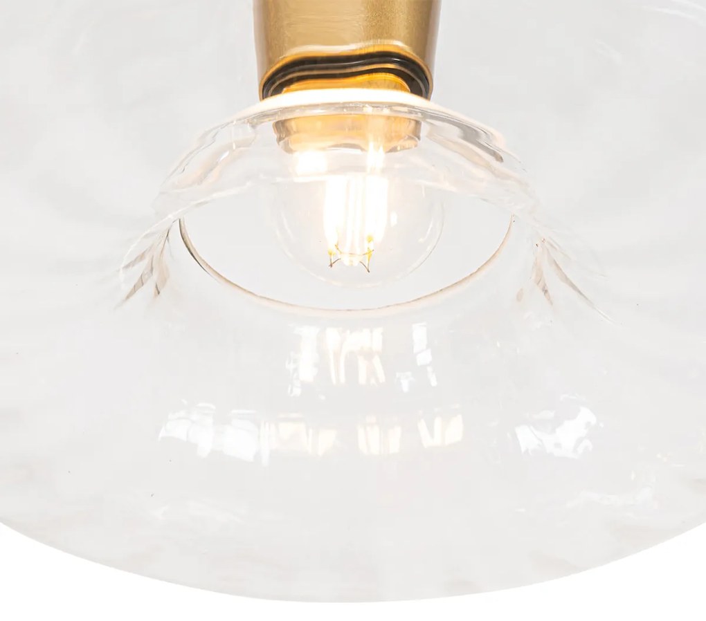 Lampa wisząca art deco złota ze szklanym kloszem okrągłym 3-punktowa - Ayesha ArtDeco Oswietlenie wewnetrzne