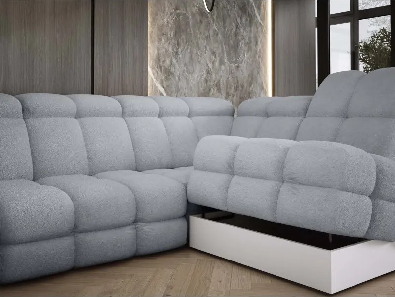 Narożnik TOLLO XL z elektryczną regulacją siedziska Prawostronny w tkaninie promocyjnej BUBBLE 06 WERSAL