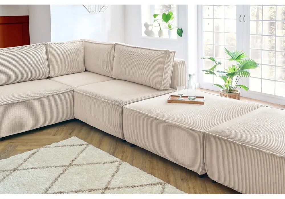 Kremowy sztruksowy narożnik (w kształcie litery U/strona zmienna) Nihad modular – Bobochic Paris