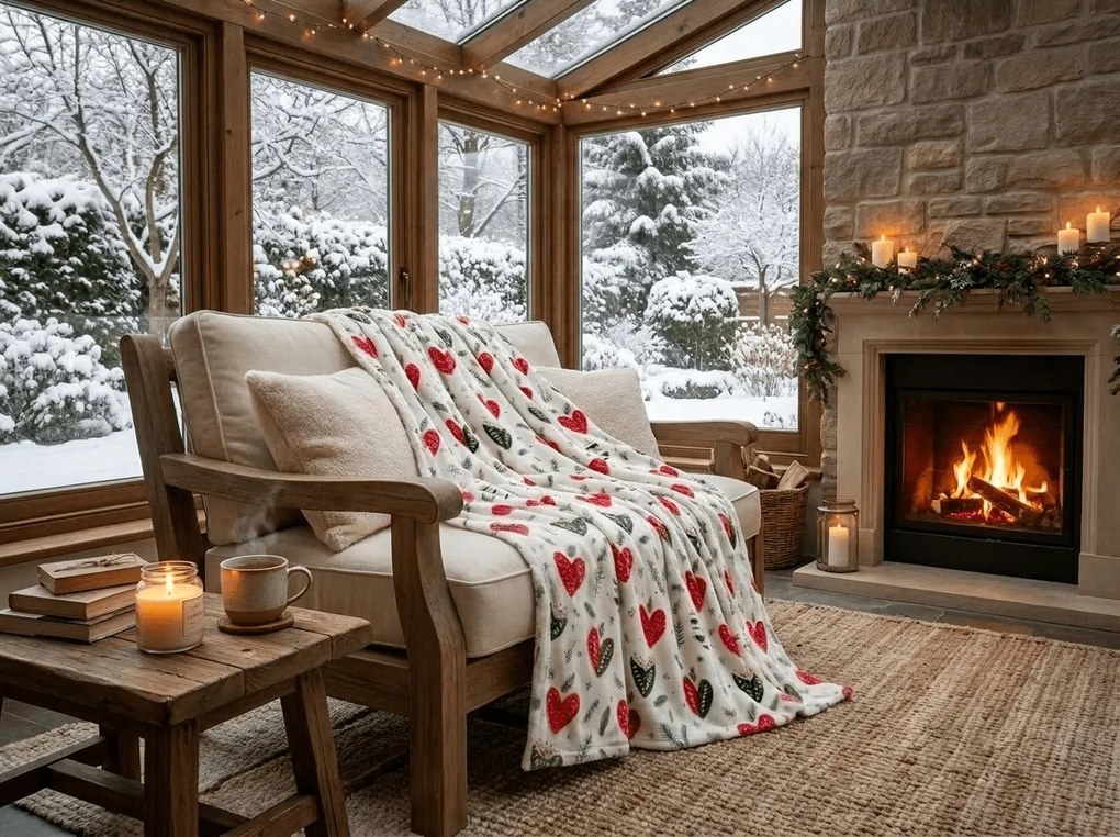 Mikropluszowy koc WINTER HEARTS, kolorowy Rozmiar: 150 x 200 cm