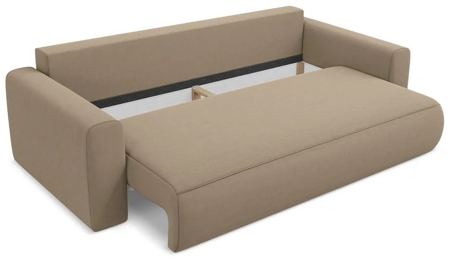 Jasnobrązowa aksamitna rozkładana/ze schowkiem sofa 238 cm Kapua – Makamii