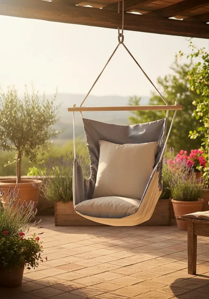 Huśtawka brazylijska z poduszką ecru popielaty szary F8-Z22