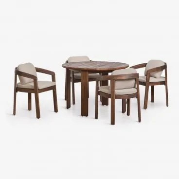 Zestaw Okrągłego Stołu Ø110 Cm I 4 Krzeseł Ogrodowych Z Drewna Akacjowego Uleno Ciemny Akacjowy Brąz - Sklum