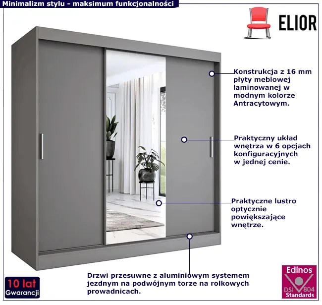 Szafa przesuwna antracyt 200 cm M7-T51