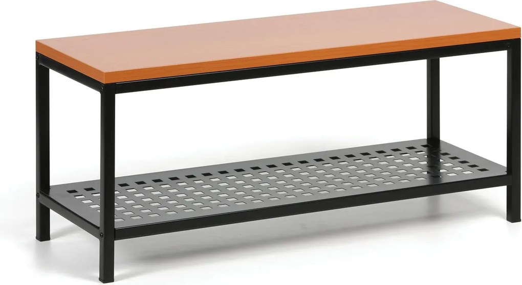 Ławka szatniowa z metalową półką na buty, 1000x360x439 mm, czereśnia