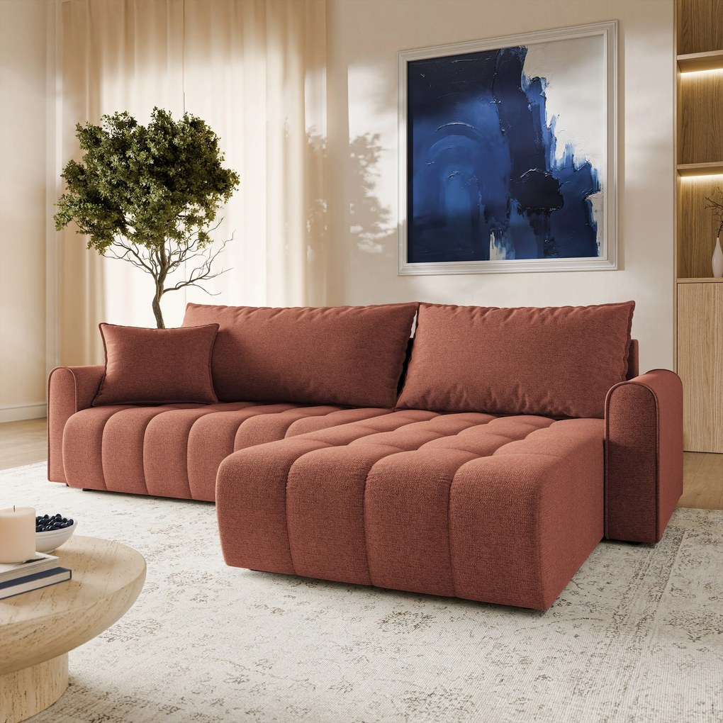 Masseno Narożnik FRIGA z funkcją spania i pojemnikiem na pościel Narozniki L, Rozkładana sofa - Ceglasty, ARAGON 59