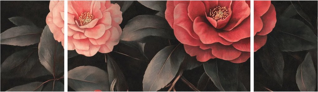 Obraz - Czerwone kwiaty na ciemnym tle (170x50 cm)