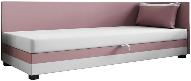 Tapczan jednoosobowy z oparciem różowy + biały B2-D04