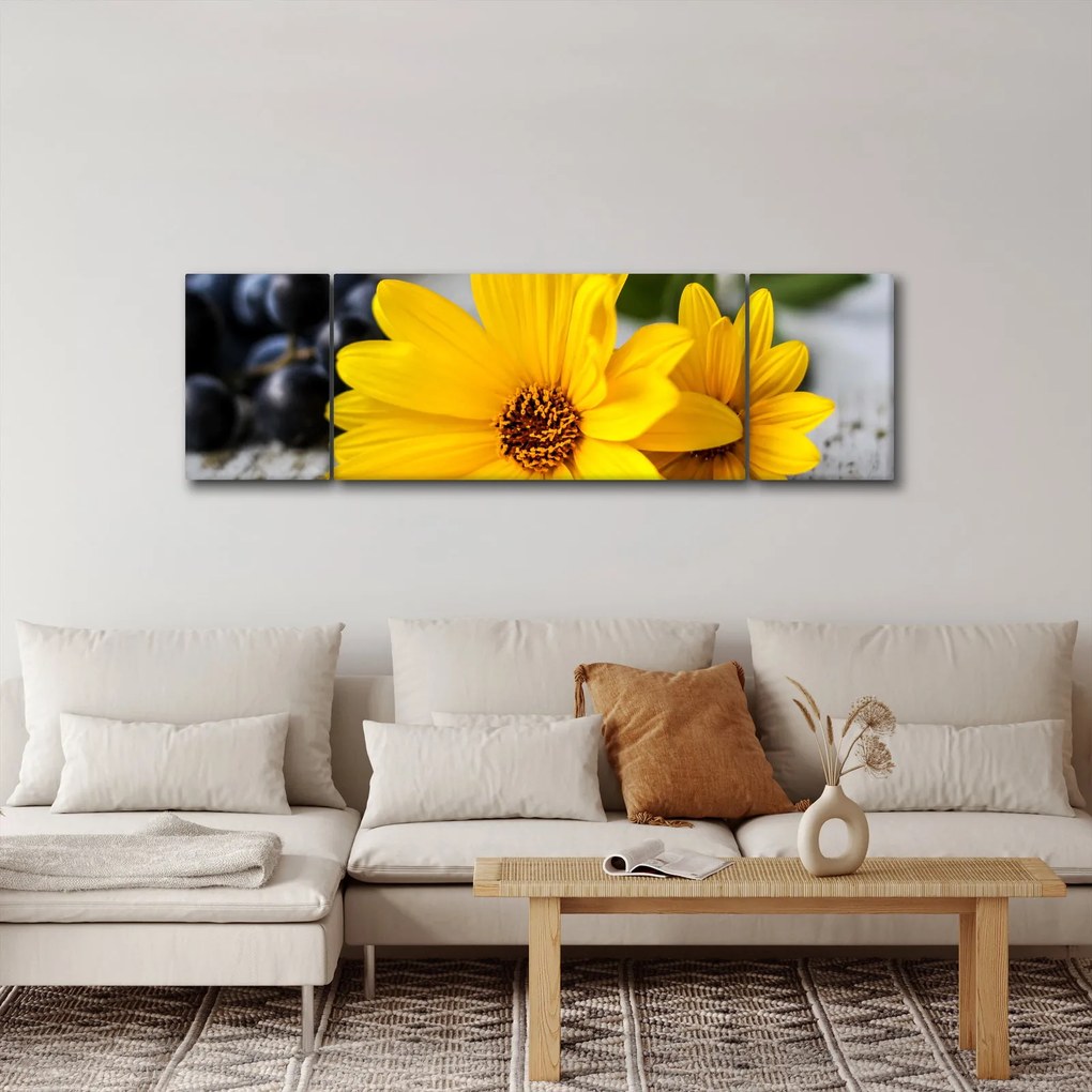 Obraz żółtych kwiatów (170x50 cm)