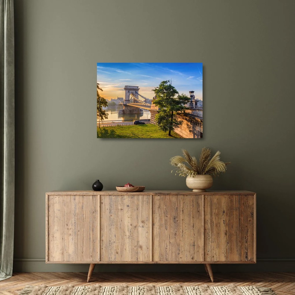 Obraz na szkle - Most nad rzeką, Budapeszt, Węgry (70x50 cm)