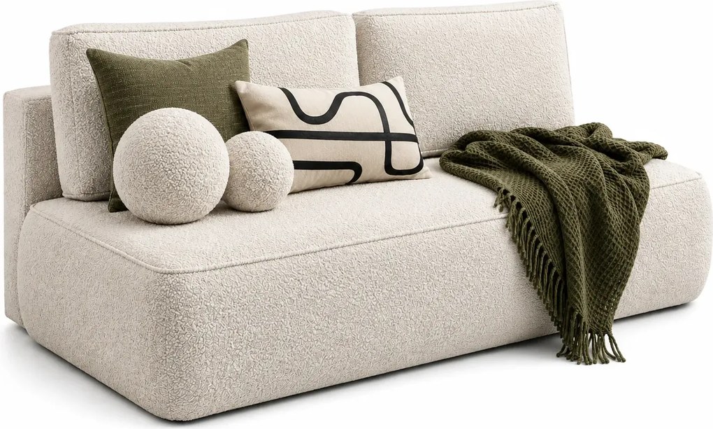 Beżowa skandynawska sofa rozkładana boucle R6-H26