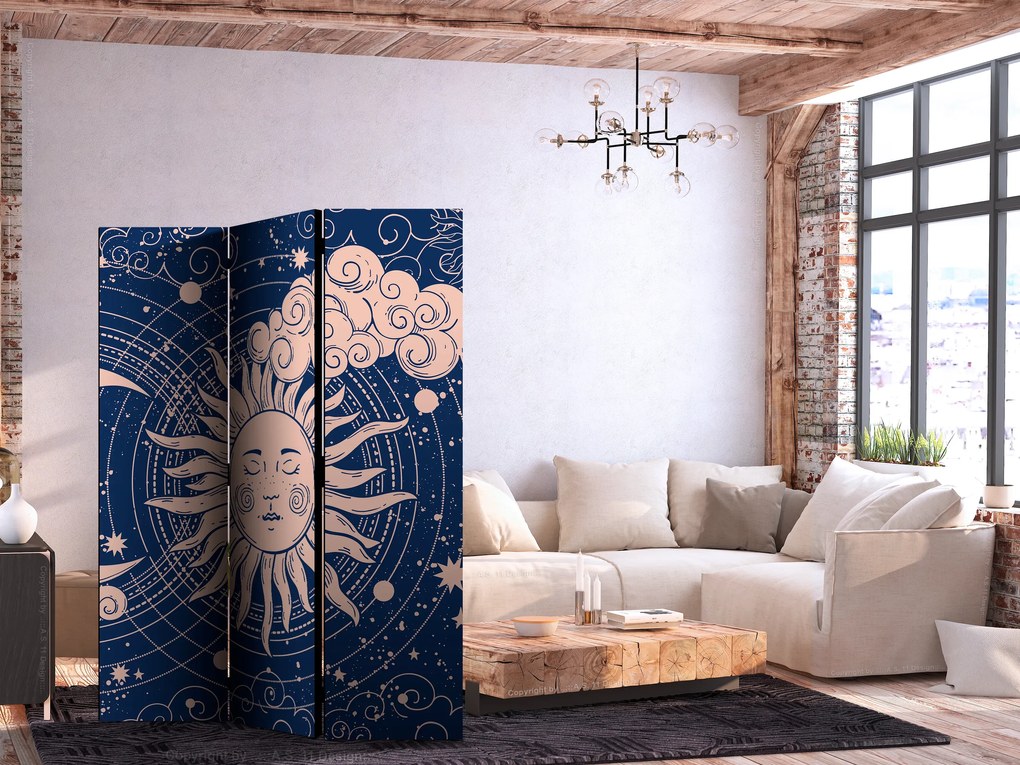 Parawan dwustronny Tła i desenie 135x172 cm 3-częściowy niebieski ARTGEIST B