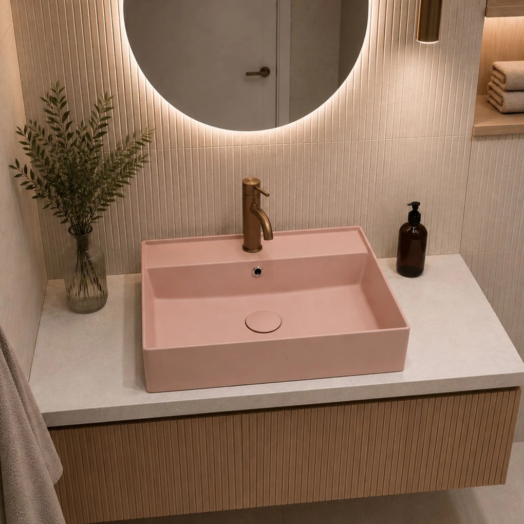 Massi Umywalka ceramiczna nablatowa / wisząca różowa z otworem na baterie 50 x 38 cm LERA pink