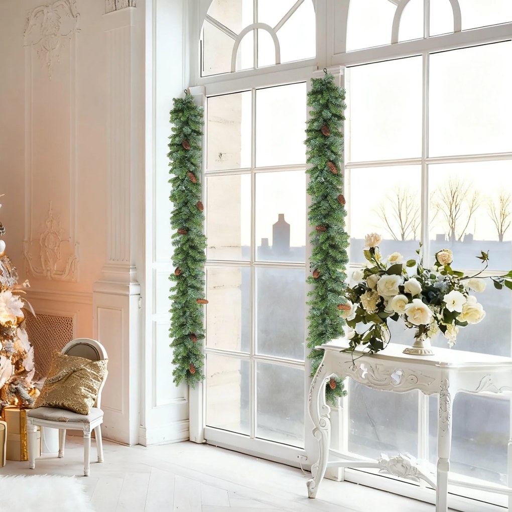 HOMCOM 1,8 m sztuczna girlanda świąteczna dekoracja z 162 końcówkami, 8 szyszkami, zielona | Aosom PL