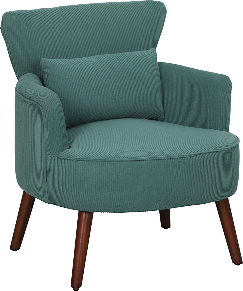 HOMCOM Nowoczesny fotel tapicerowany z podłokietnikami i poduszką lędźwiową nogi drewniane ciemnozielony | Aosom PL