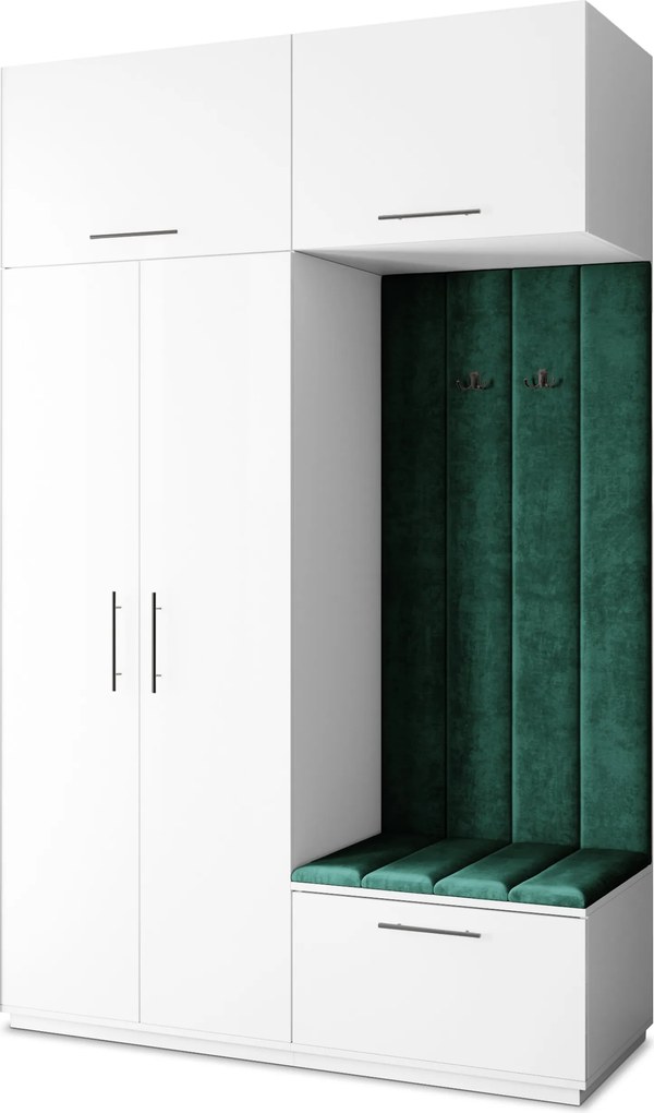 Masseno Garderoba REMA 150/240/60 cm Nowoczesna Szafa do Przedpokoju Biała, MONOLITH 37 (Butelkowa zieleń)
