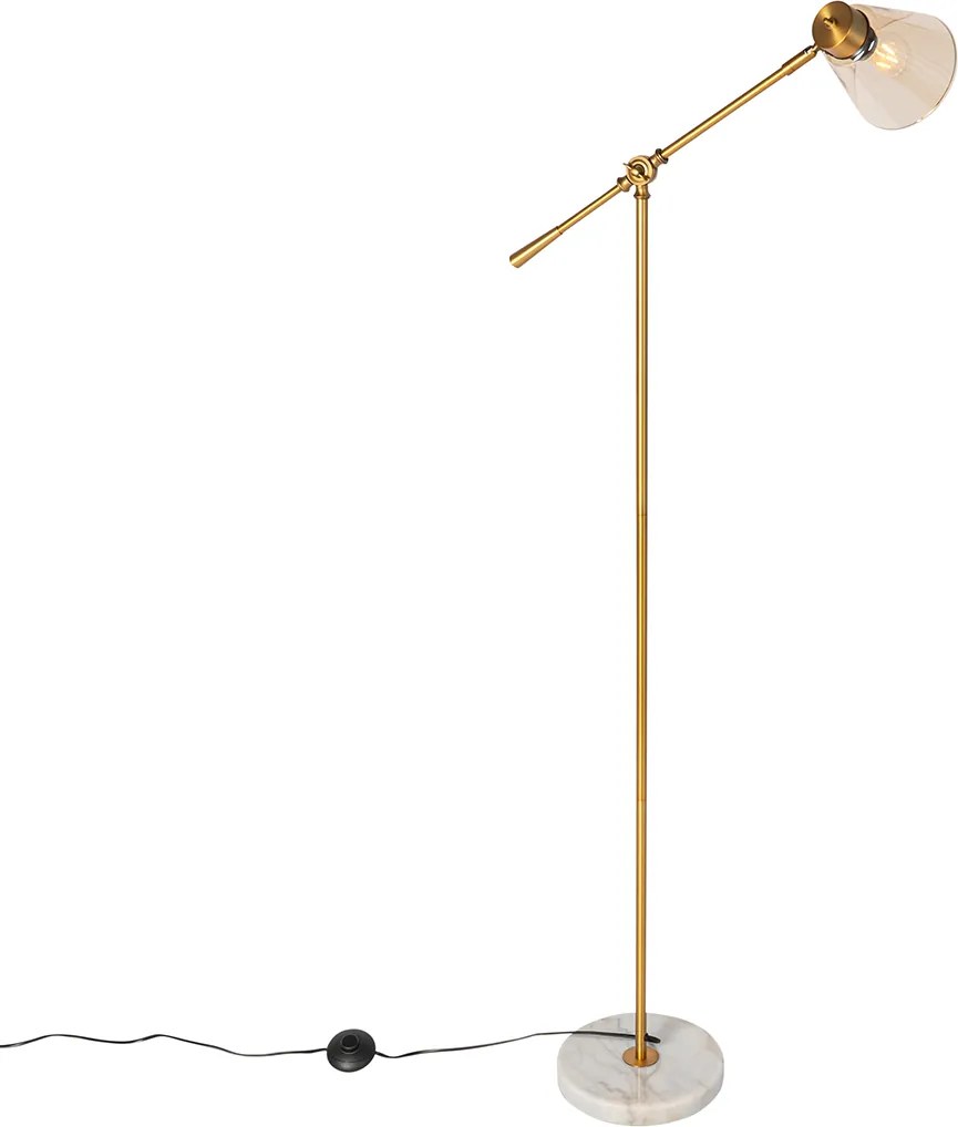 Lampa podłogowa w stylu art deco brązowa z marmurem i bursztynowym szkłem - Nina