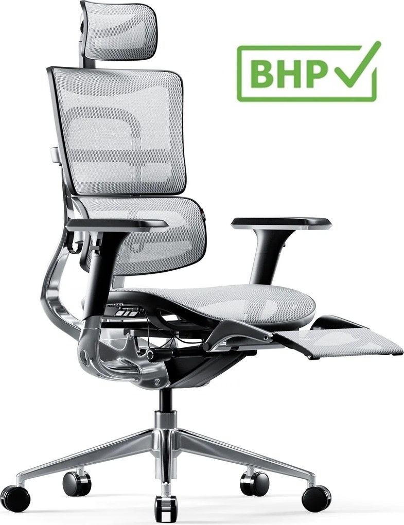 Fotel biurowy z podnóżkiem Diablo V-Master, zgodny z normą BHP, kolor czarno-biały