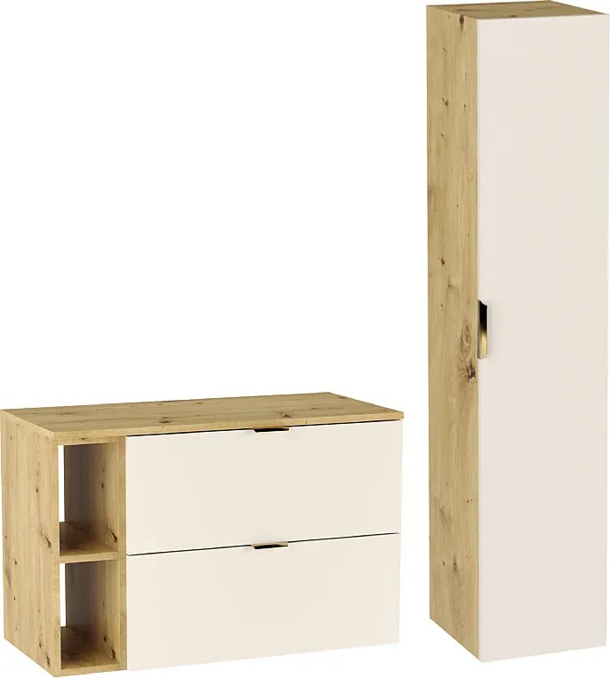 Zestaw Łazienkowy 100cm Kaszmir  / Dąb Orzech Szafka z Blatem i Regałem + Słupek Orio