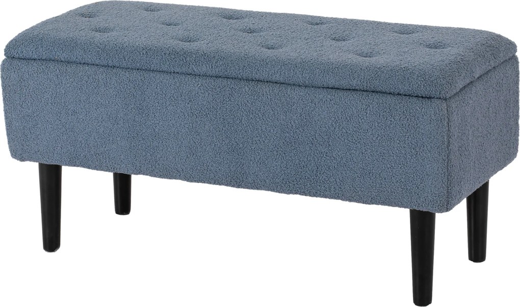 HOMCOM Ławka tapicerowana z miejscem do przechowywania, Wygląd kaszmiru, do 120 kg, Stelaż drewniany, 95 x 38 x 45 cm, Niebieski